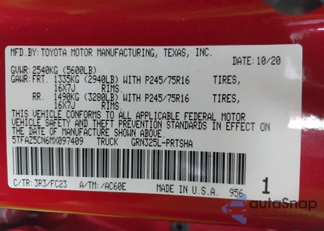 2021 Toyota Tacoma Sr5 V6 from USA, damaged, VIN 5TFAZ5CN6MX097409